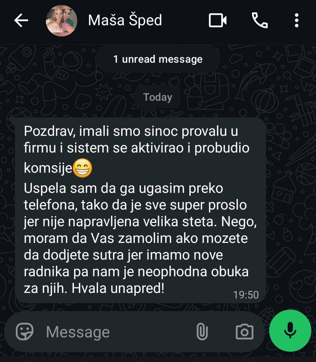 Poruka klijenta — Maša
